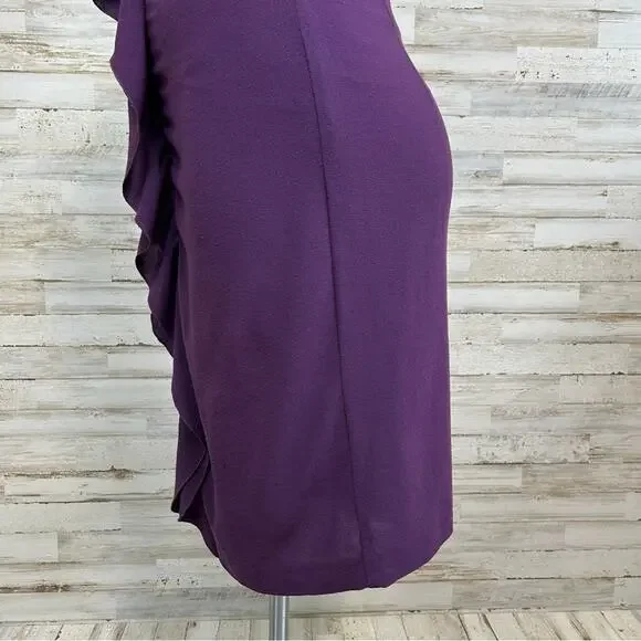 Elie Tahari Ruffle Wool Blend Sheath Dress Size 8 Purple Sleeveless Zip Front - Picture 7 of 14